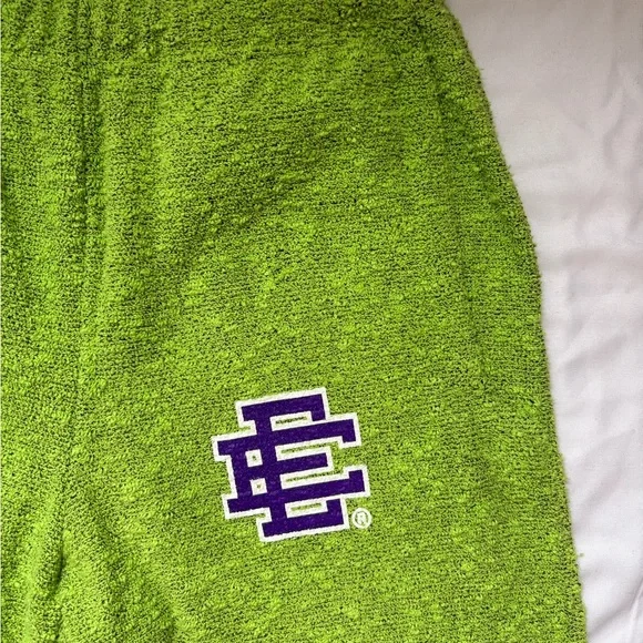 Eric Emanuel Kids Lime Green Terry Sweatpants with Purple Logo - Picture 3 of 4